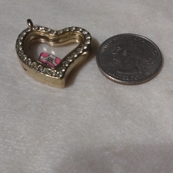 Heart shaped memory locket gold tone with rhinestones (sku 491) - Picture 3 of 4